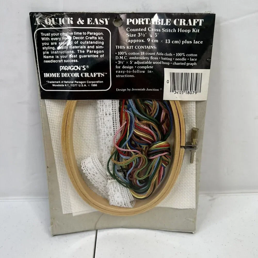 Vtg Paragon Needlecraft Kit Hoop Cross Stitch Kit Flower Basket Home Decor 3.5 5